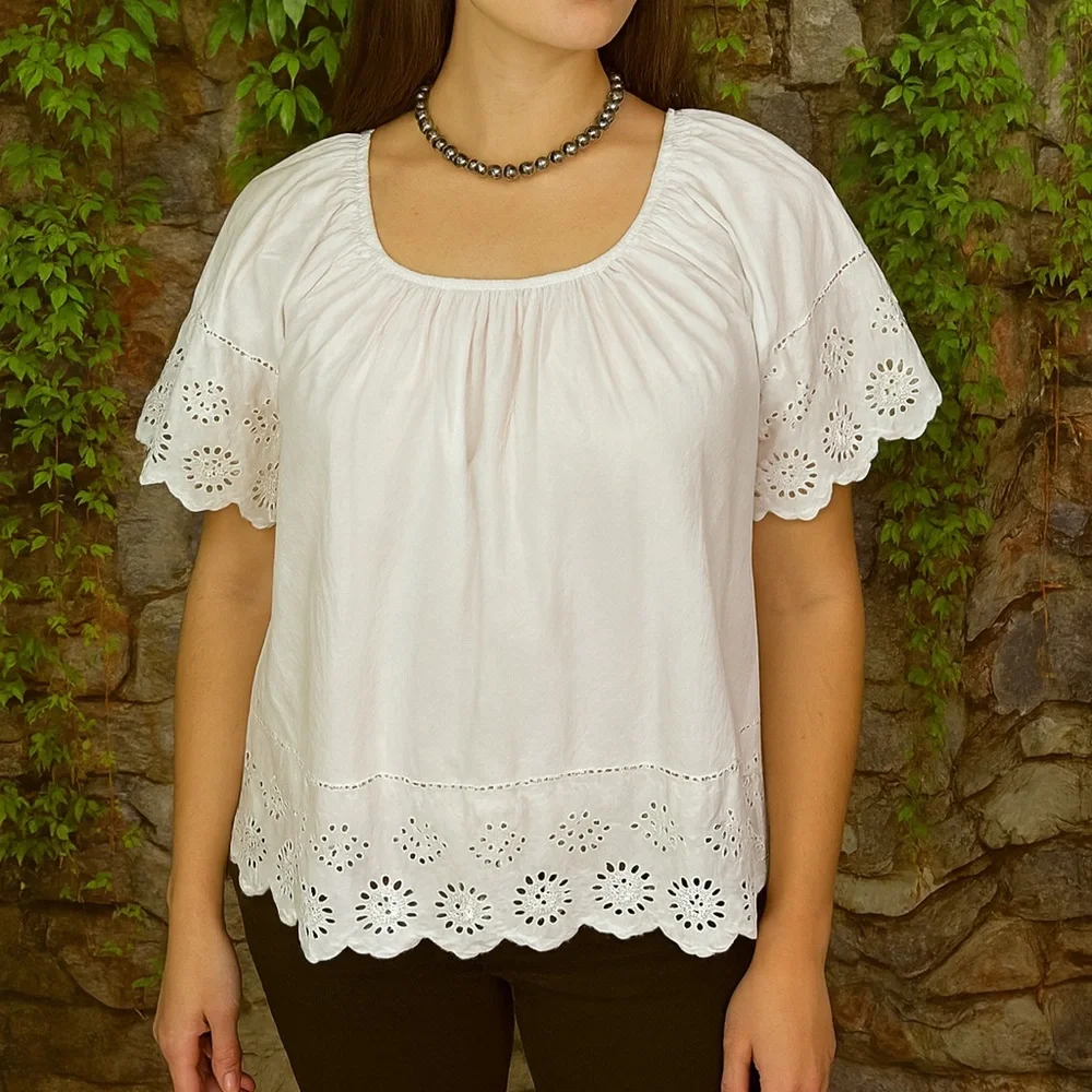 LANDS' END White Eyelet Blouse, 2X